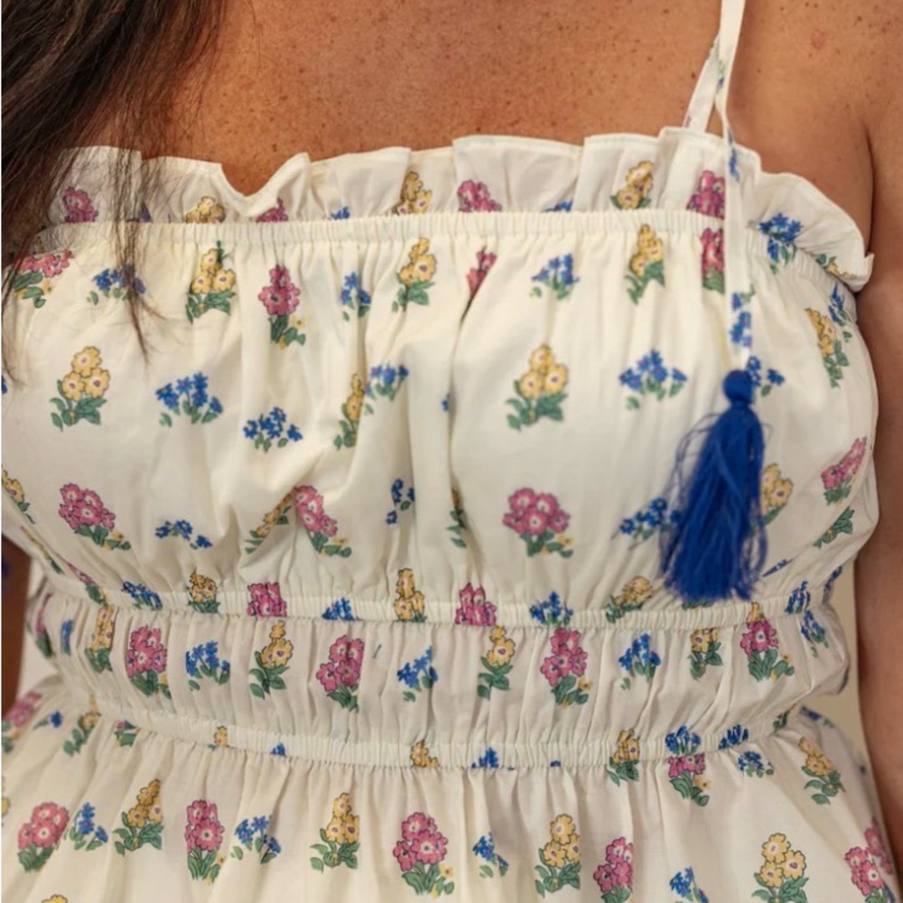 Entro Floral Tank Top Tassel Tie Straps with Elastic Waist NWOT Size M